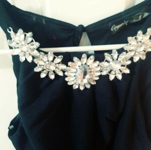 Black cocktail dress with rhinestone collar